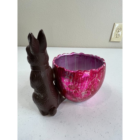 Home Decorative Easter Ceramic Chocolate Bunny Rabbit With‎ Foil Egg Figurine - Picture 3 of 9
